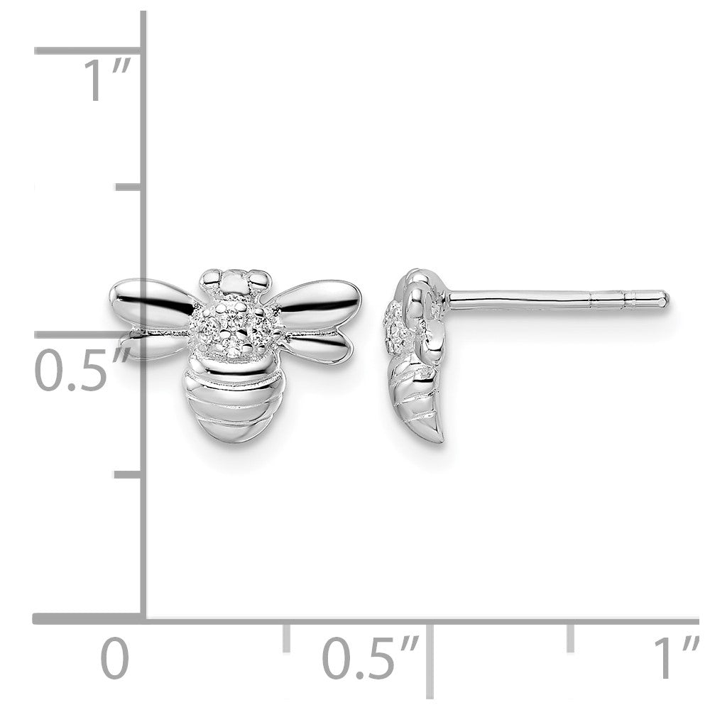 Sterling Silver Rhodium-plated Polished CZ Bumble Bee Post Earrings