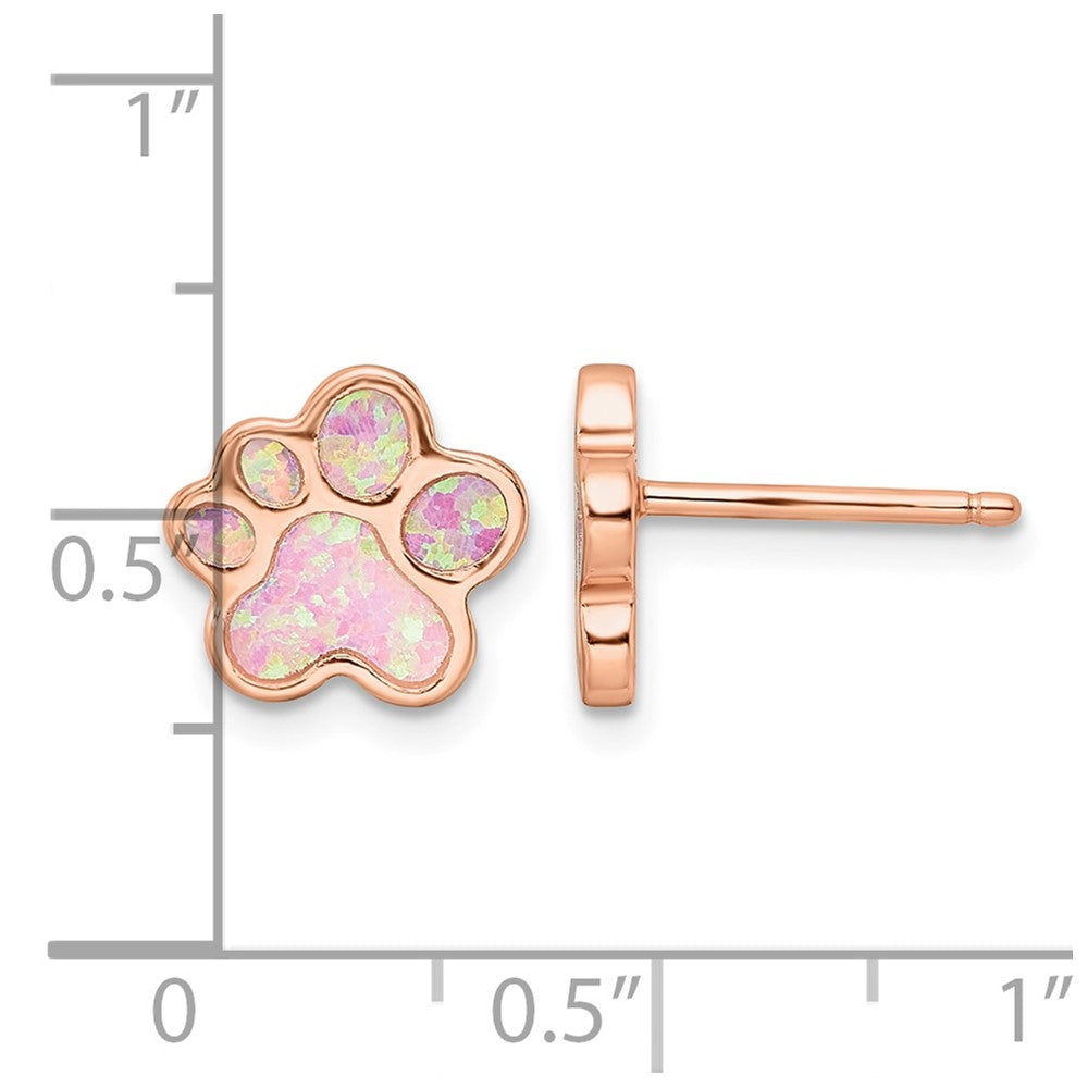 Sterling Silver Rose-plated Created Opal Inlay Pawprint Post Earrings