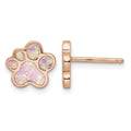 Sterling Silver Rose-plated Created Opal Inlay Pawprint Post Earrings
