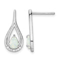 Sterling Silver RH-plated Pear Shape White Created Opal CZ Post Earrings