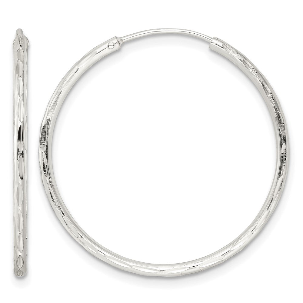 Sterling Silver Diamond-cut 1.5x30mm Endless Tube Hoop Earrings