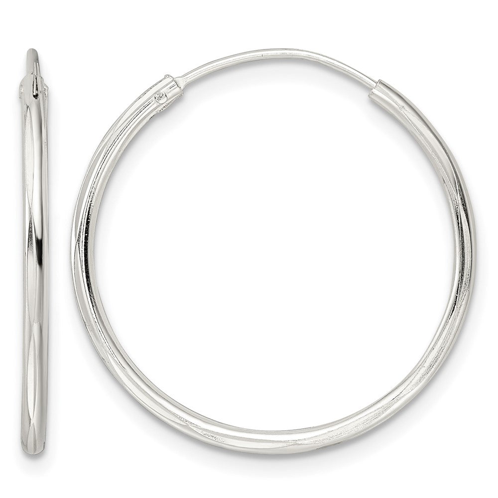 Sterling Silver Diamond-cut 1.5x25mm Endless Tube Hoop Earrings
