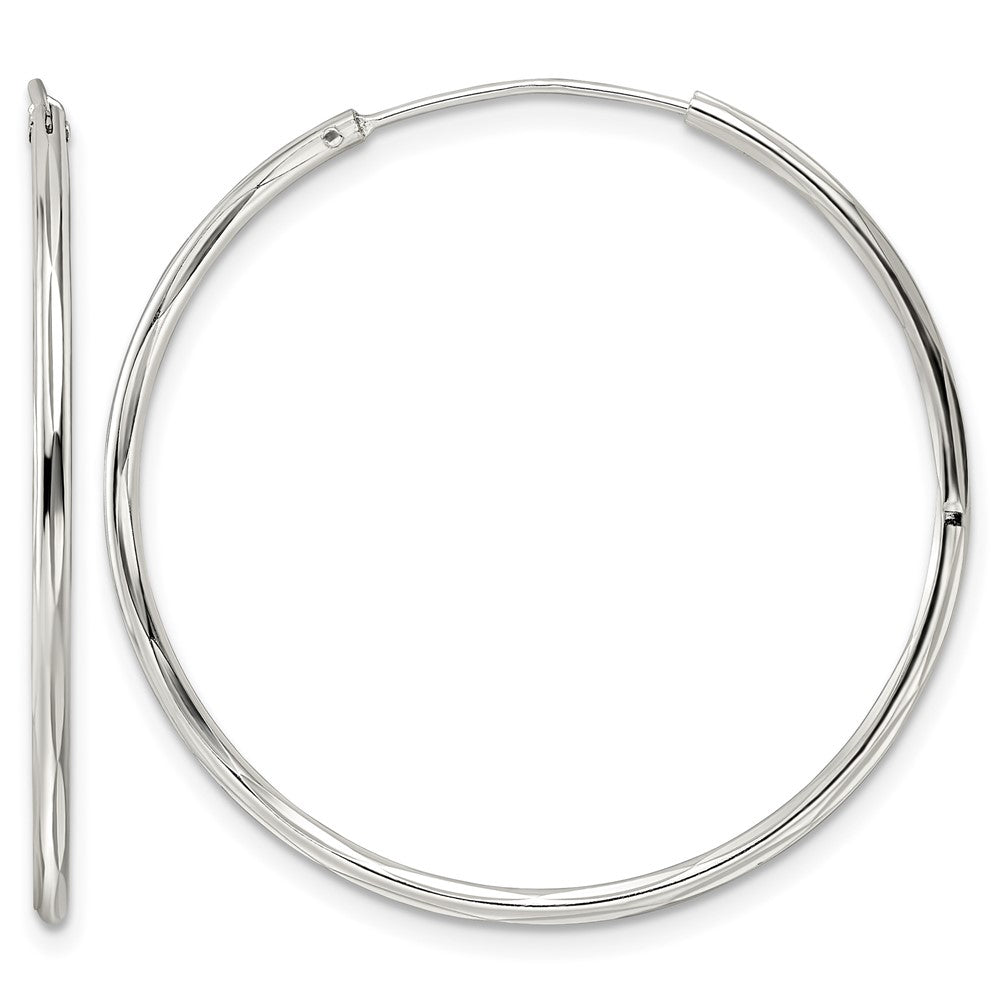 Sterling Silver Diamond-cut 1.5x35mm Endless Tube Hoop Earrings