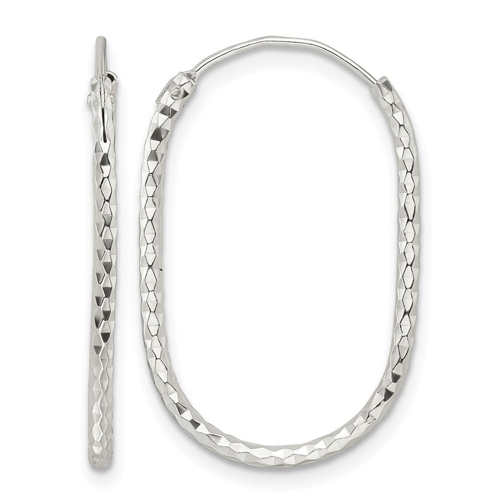 Sterling Silver Polished & D/C Oblong Endless Hoop Earrings