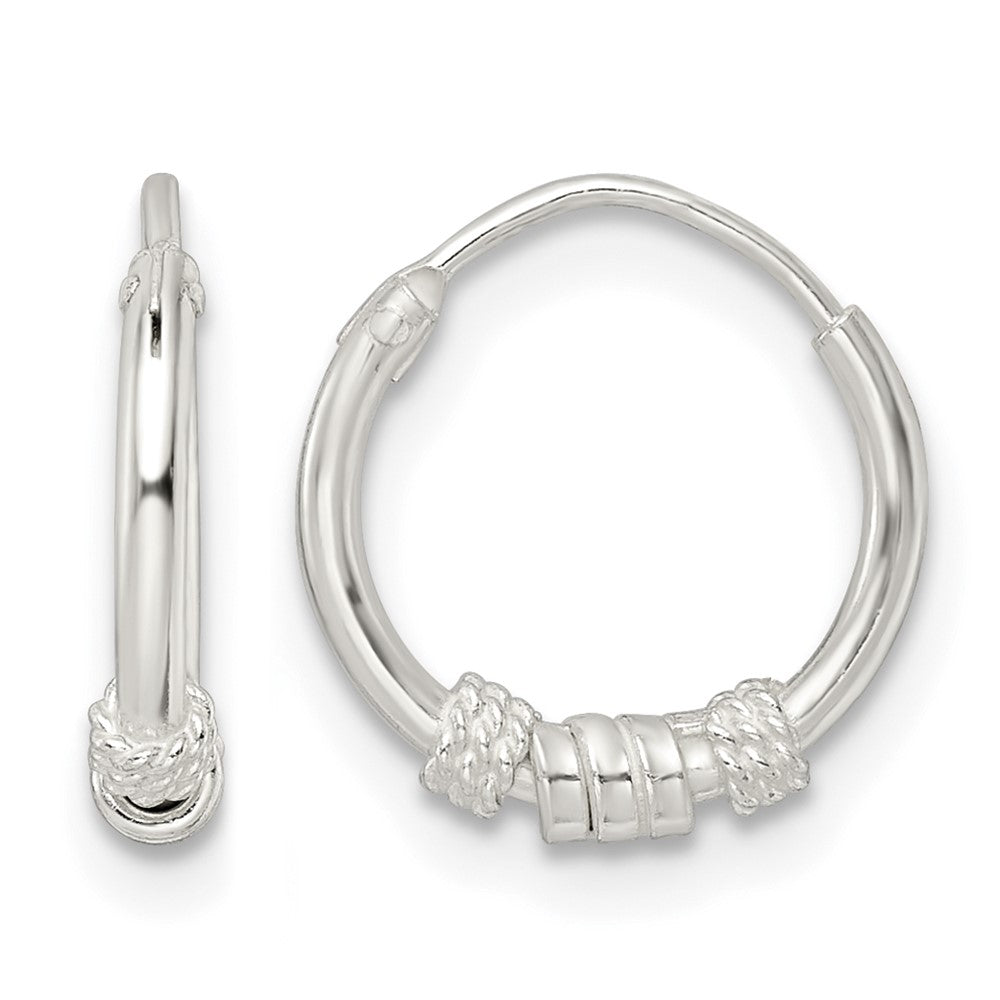 Sterling Silver Polished Beaded Circle Endless Hoop Earrings