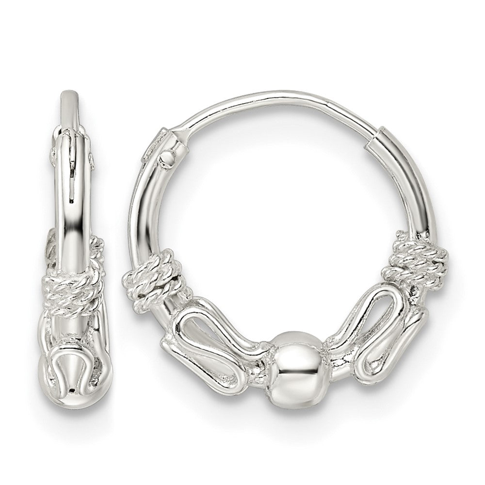 Sterling Silver Polished Beaded Circle Endless Hoop Earrings