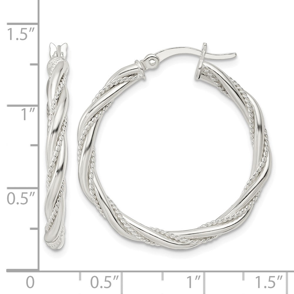 Sterling Silver Polished Twisted Rope Hoop Earrings