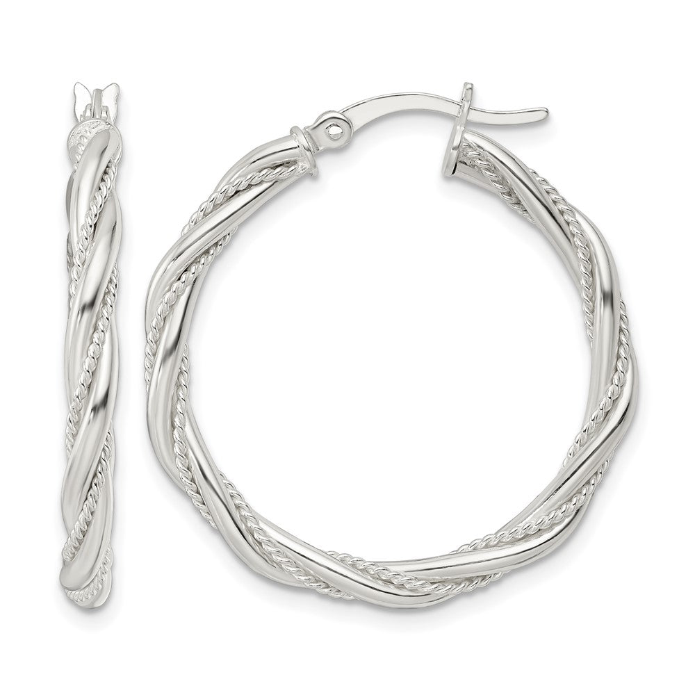 Sterling Silver Polished Twisted Rope Hoop Earrings
