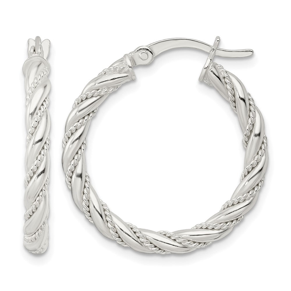 Sterling Silver Polished Twisted Rope Hoop Earrings