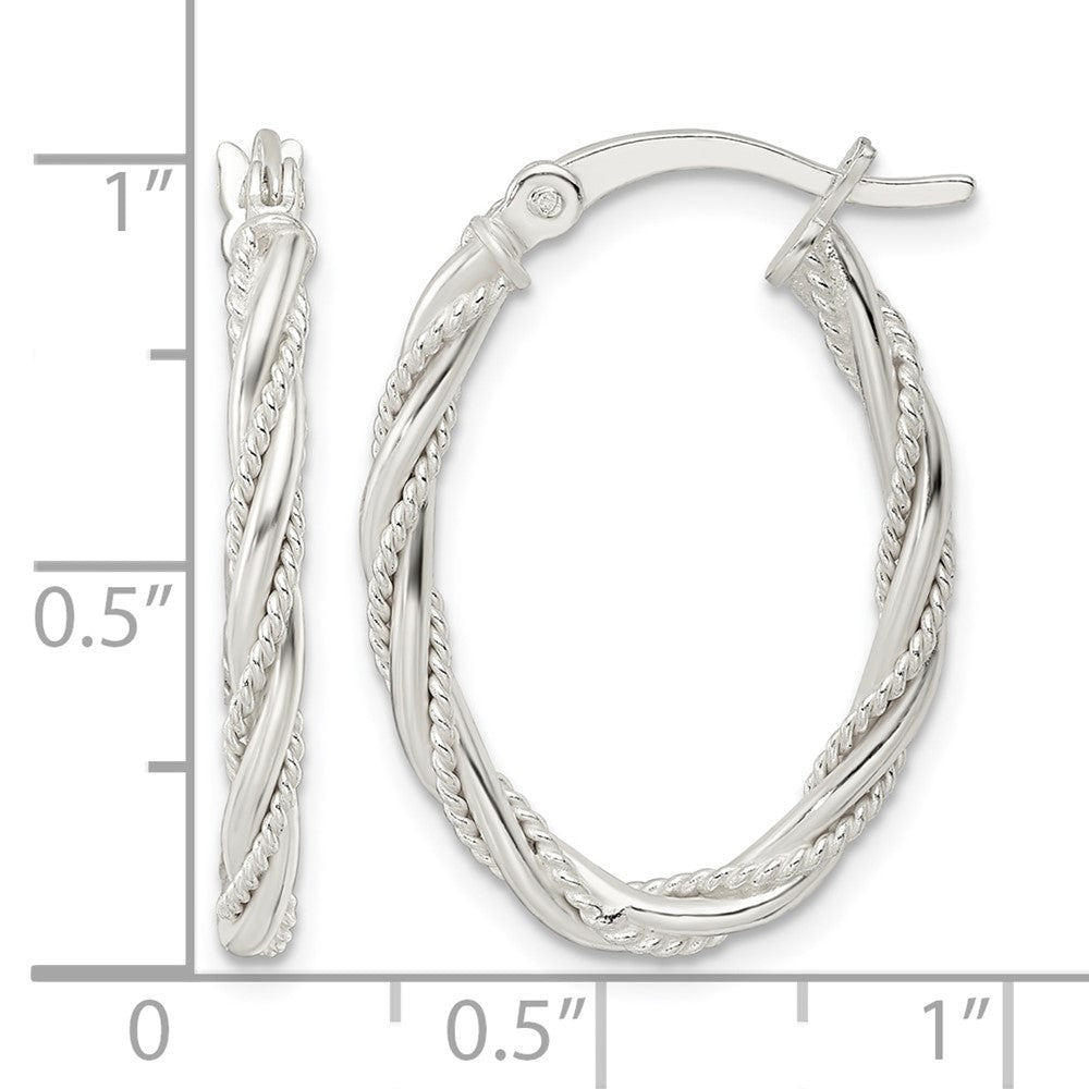 Sterling Silver Polished Twisted Rope Oval Hoop Earrings