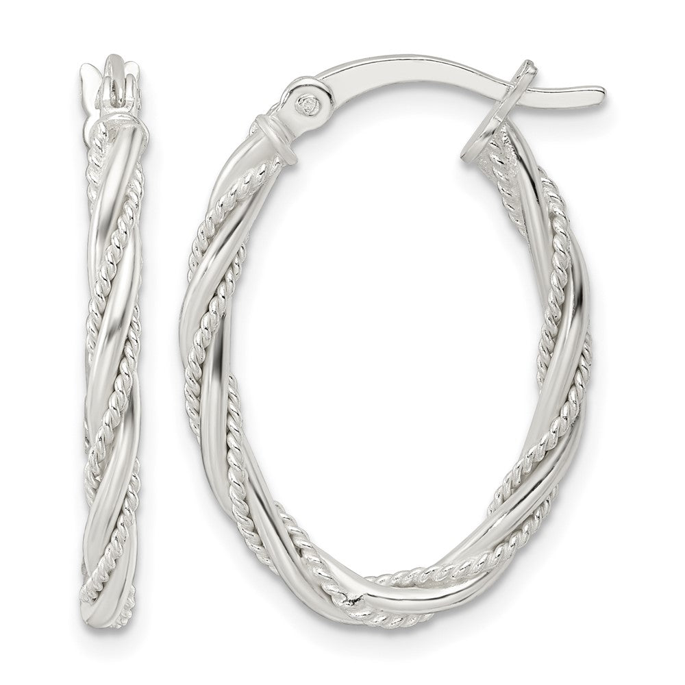 Sterling Silver Polished Twisted Rope Oval Hoop Earrings