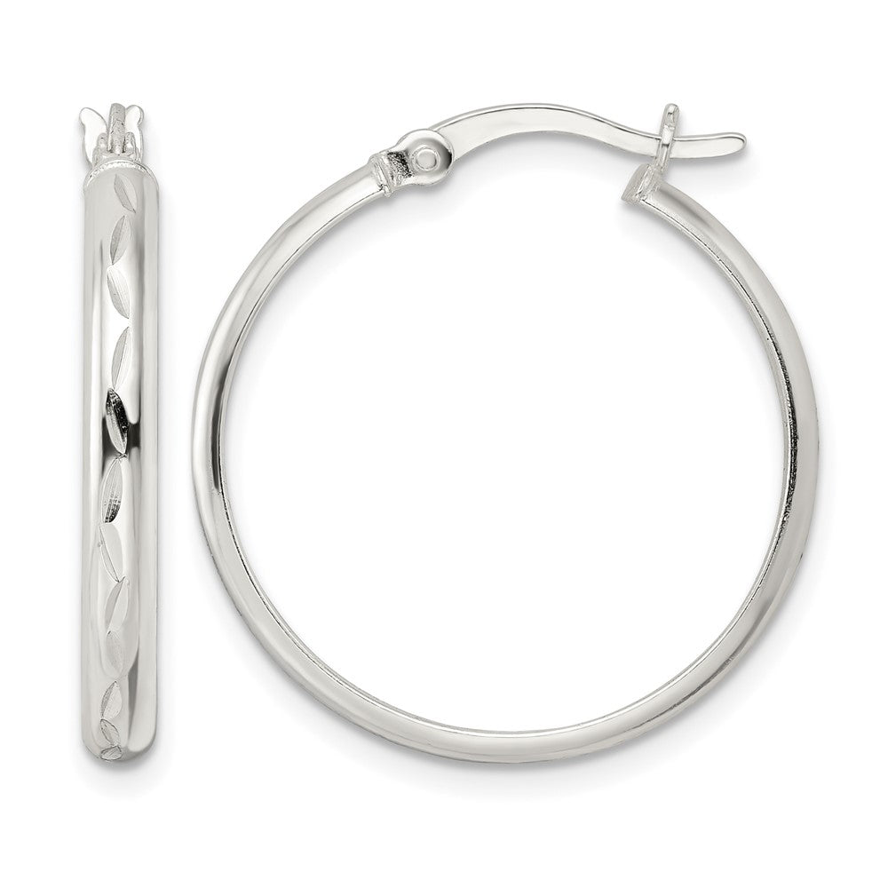 Sterling Silver Polished and Diamond-cut Circle Hoop Earrings