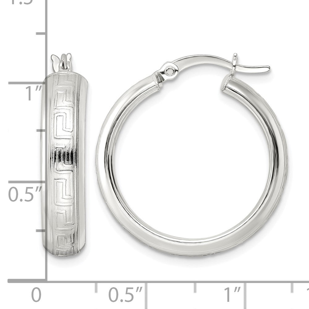 Sterling Silver Polished Greek Key Circle Hoop Earrings