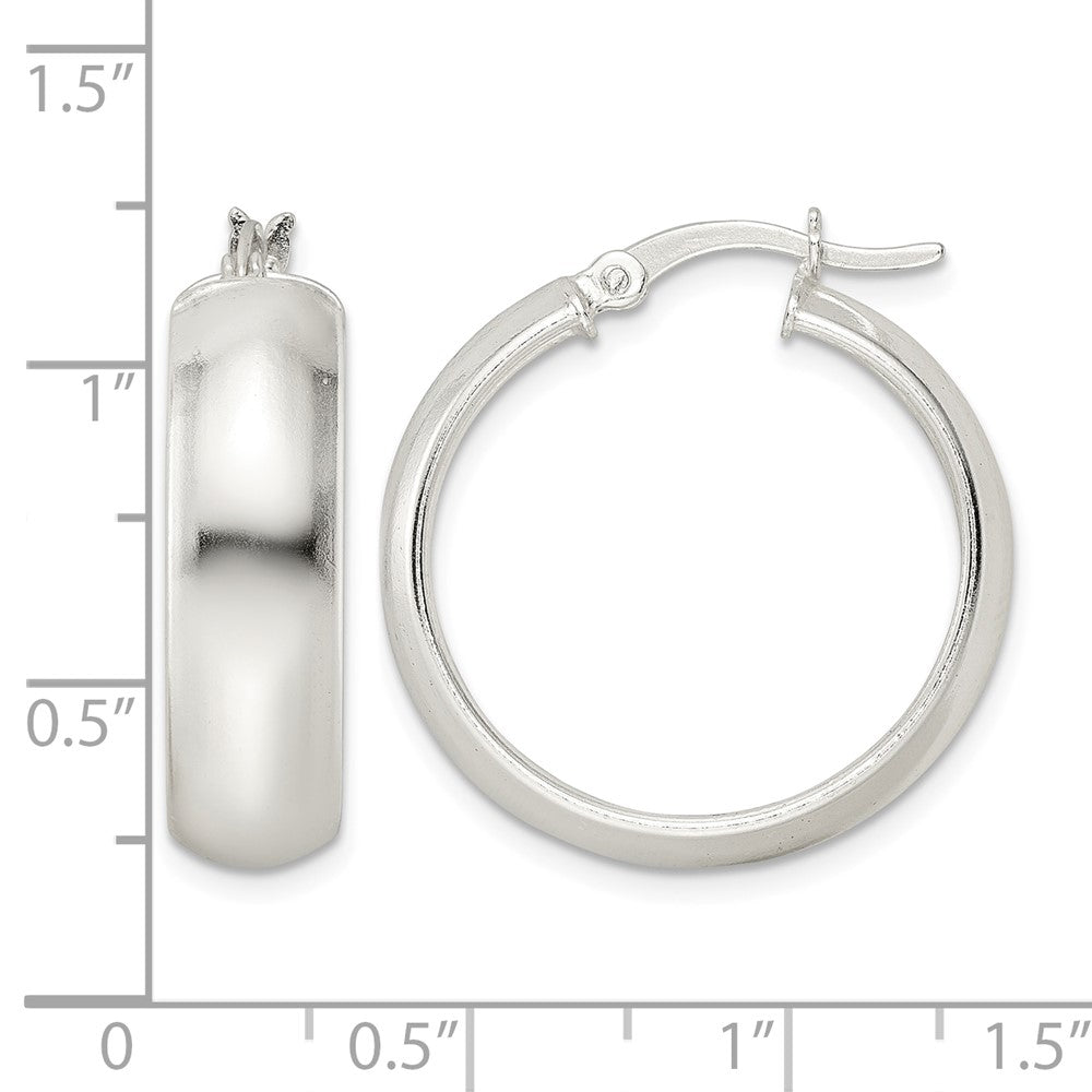 Sterling Silver Polished 7x25mm Hoop Earrings