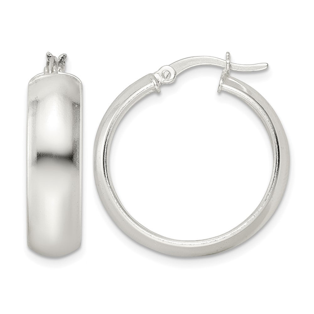 Sterling Silver Polished 7x25mm Hoop Earrings