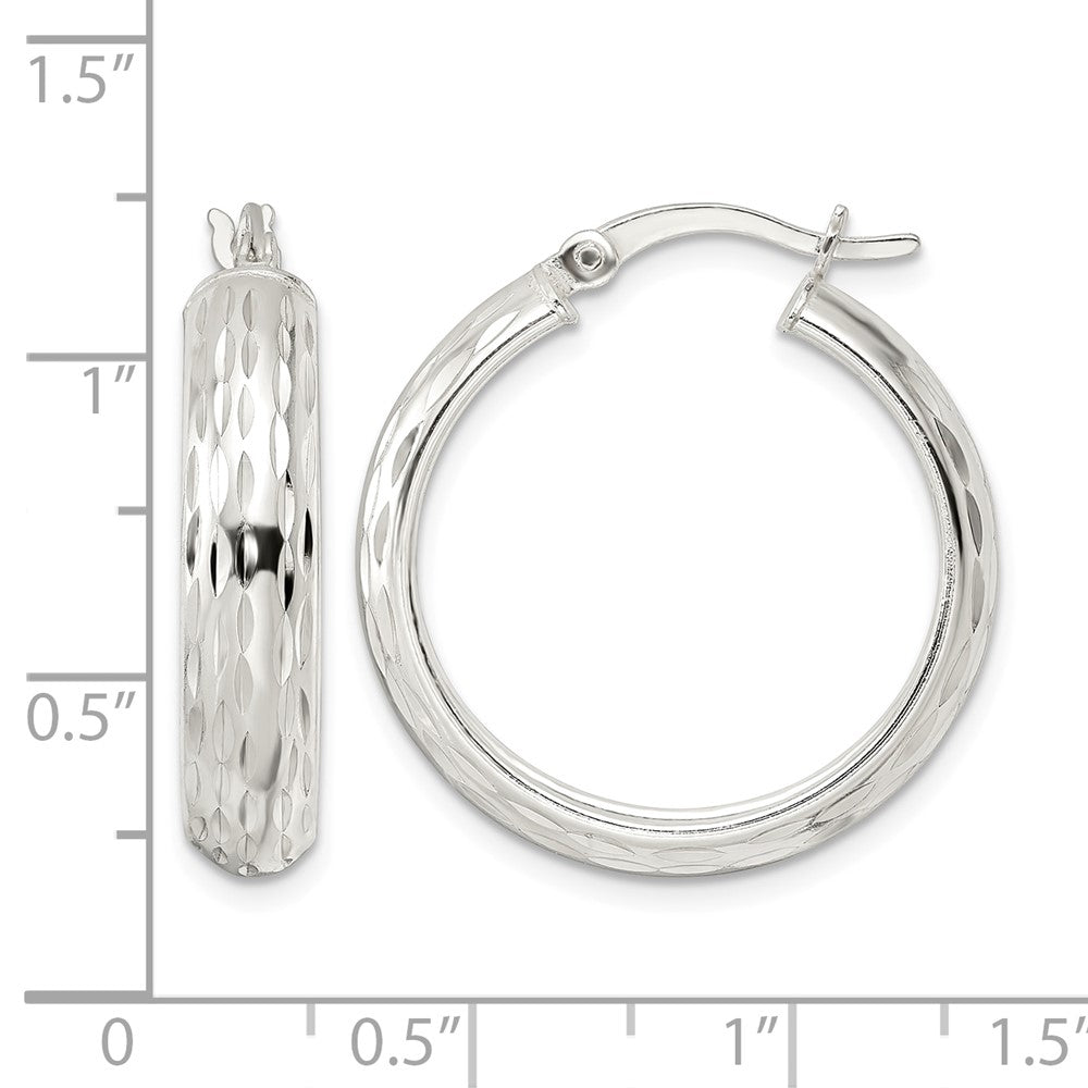 Sterling Silver Polished Diamond-cut 5x25mm Hoop Earrings