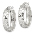Sterling Silver Diamond-cut 6x25mm Hoop Earrings