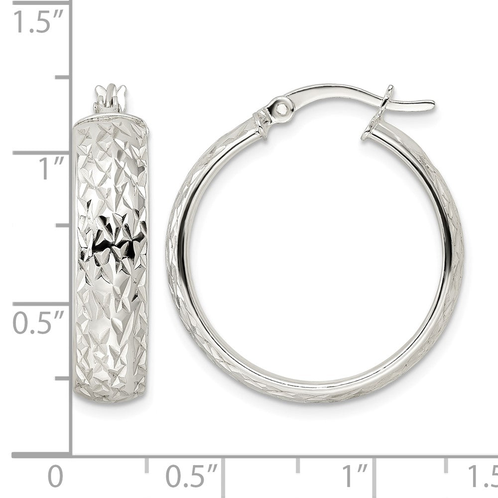 Sterling Silver Diamond-cut 6x25mm Hoop Earrings