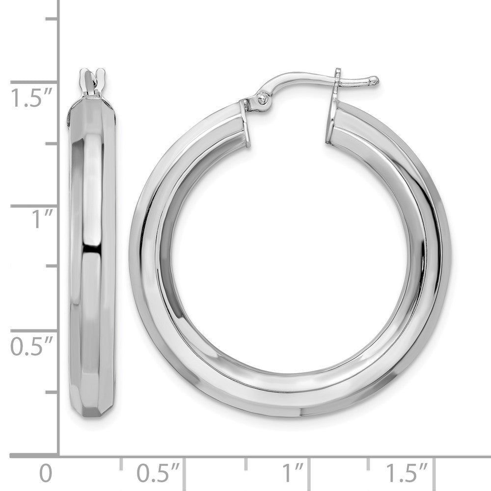 Sterling Silver Rhodium-plated 5x34mm Octagon Tube Hoop Earrings