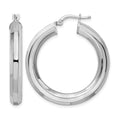 Sterling Silver Rhodium-plated 5x34mm Octagon Tube Hoop Earrings