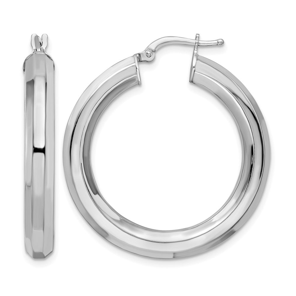 Sterling Silver Rhodium-plated 5x34mm Octagon Tube Hoop Earrings