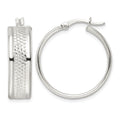 Sterling Silver Polished Textured 7.5x25mm Hoop Earrings