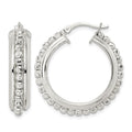 Sterling Silver Polished and DIamond-cut Beaded Hoop Earrings