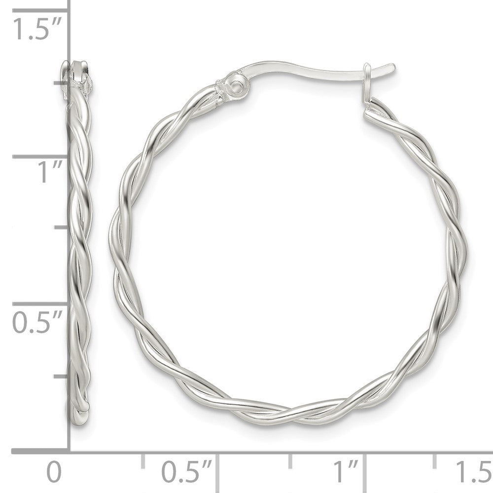 Sterling Silver Satin Twisted Hoop Earrings