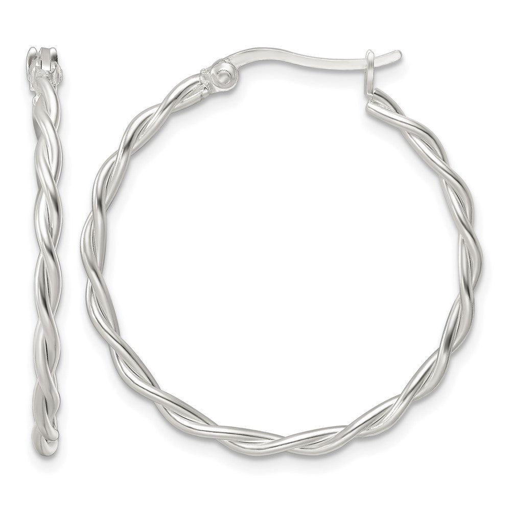Sterling Silver Satin Twisted Hoop Earrings