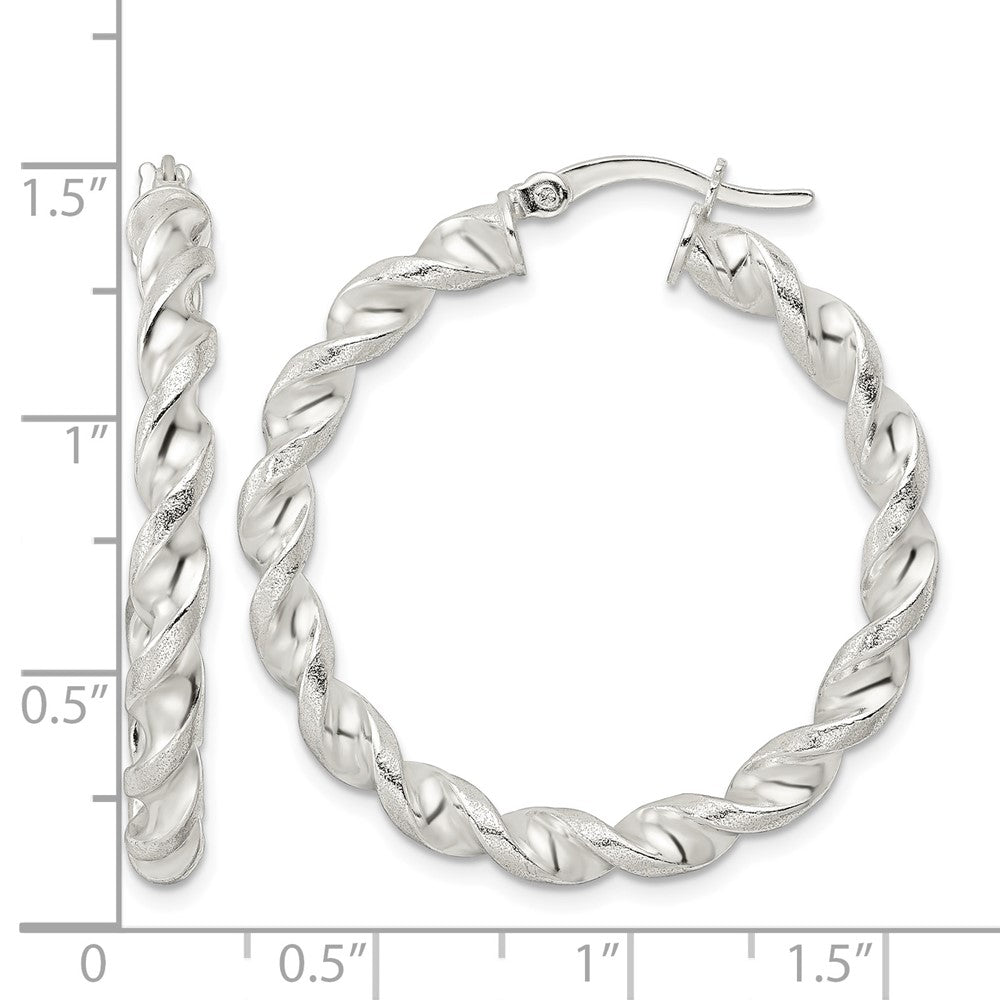 Sterling Silver Polished and Textured Twisted Circle Hoop Earrings