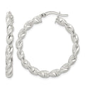 Sterling Silver Polished and Textured Twisted Circle Hoop Earrings