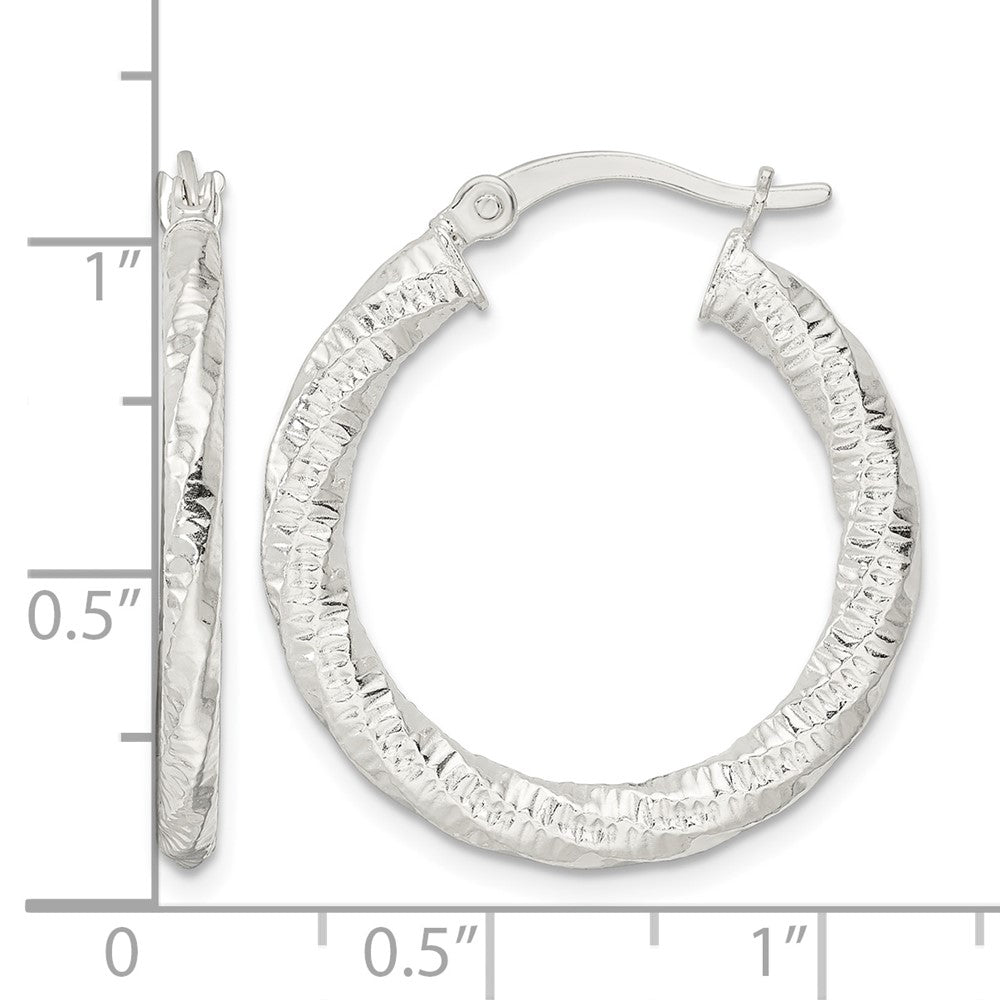 Sterling Silver Polished and Textured Twisted Hoop Earrings