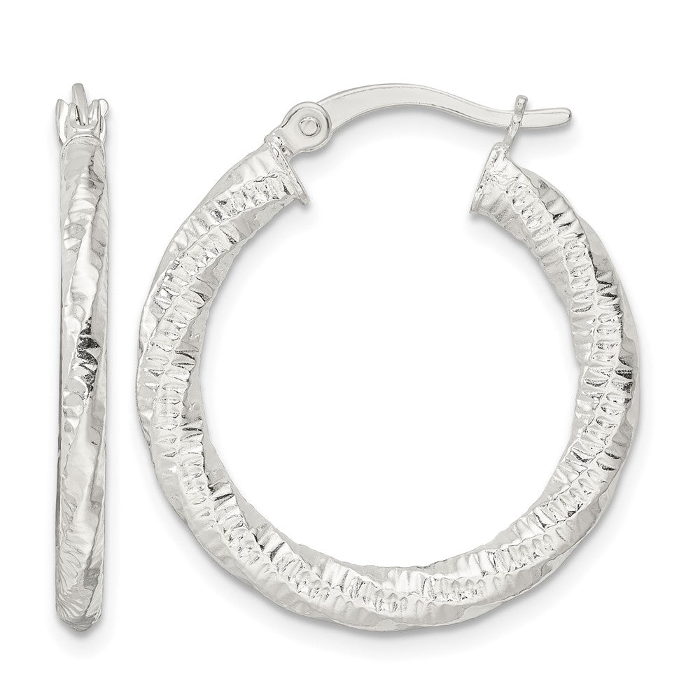 Sterling Silver Polished and Textured Twisted Hoop Earrings