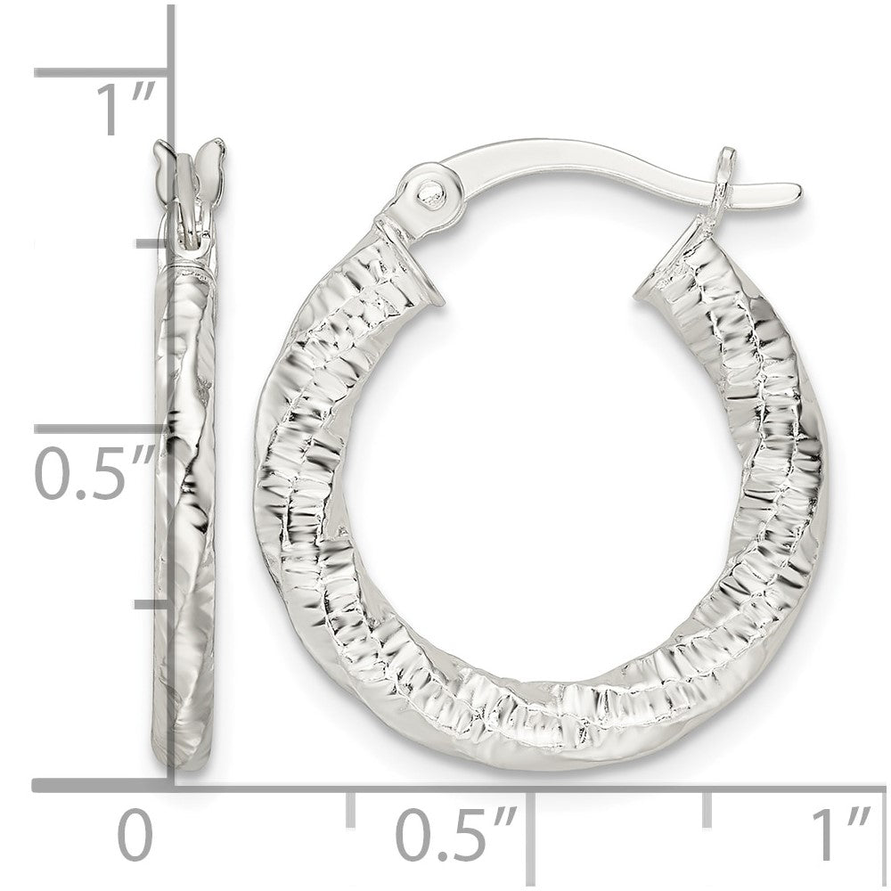 Sterling Silver Polished and Textured Twisted Hoop Earrings