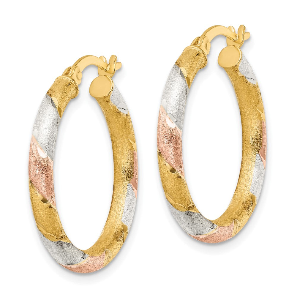 Sterling Silver Flash Gold/Rose Gold-plated Diamond-cut Circle Hoop Earrin