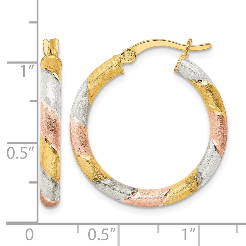 Sterling Silver Flash Gold/Rose Gold-plated Diamond-cut Circle Hoop Earrin