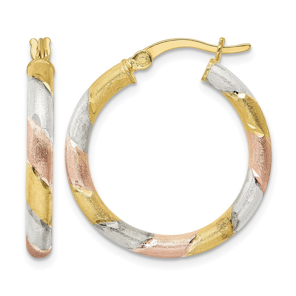 Sterling Silver Flash Gold/Rose Gold-plated Diamond-cut Circle Hoop Earrin