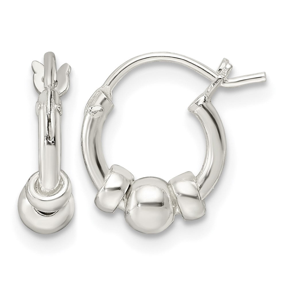 Sterling Silver Polished Beaded Circle Hoop Earrings