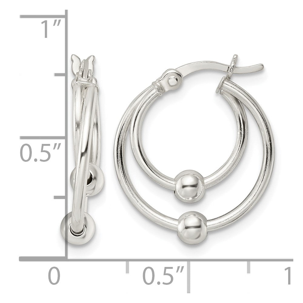 Sterling Silver Polished Double Circle Beaded Hoop Earrings