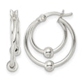 Sterling Silver Polished Double Circle Beaded Hoop Earrings