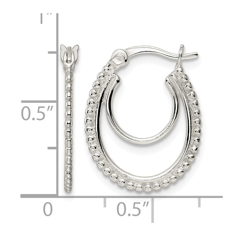 Sterling Silver Beaded Double Oval Hoop Earrings