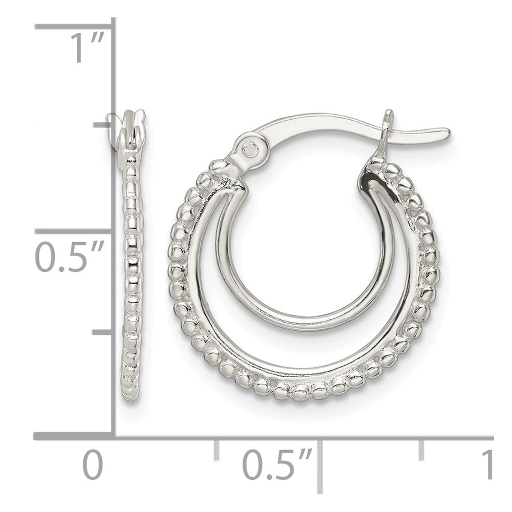 Sterling Silver Beaded Double Circle Hoop Earrings