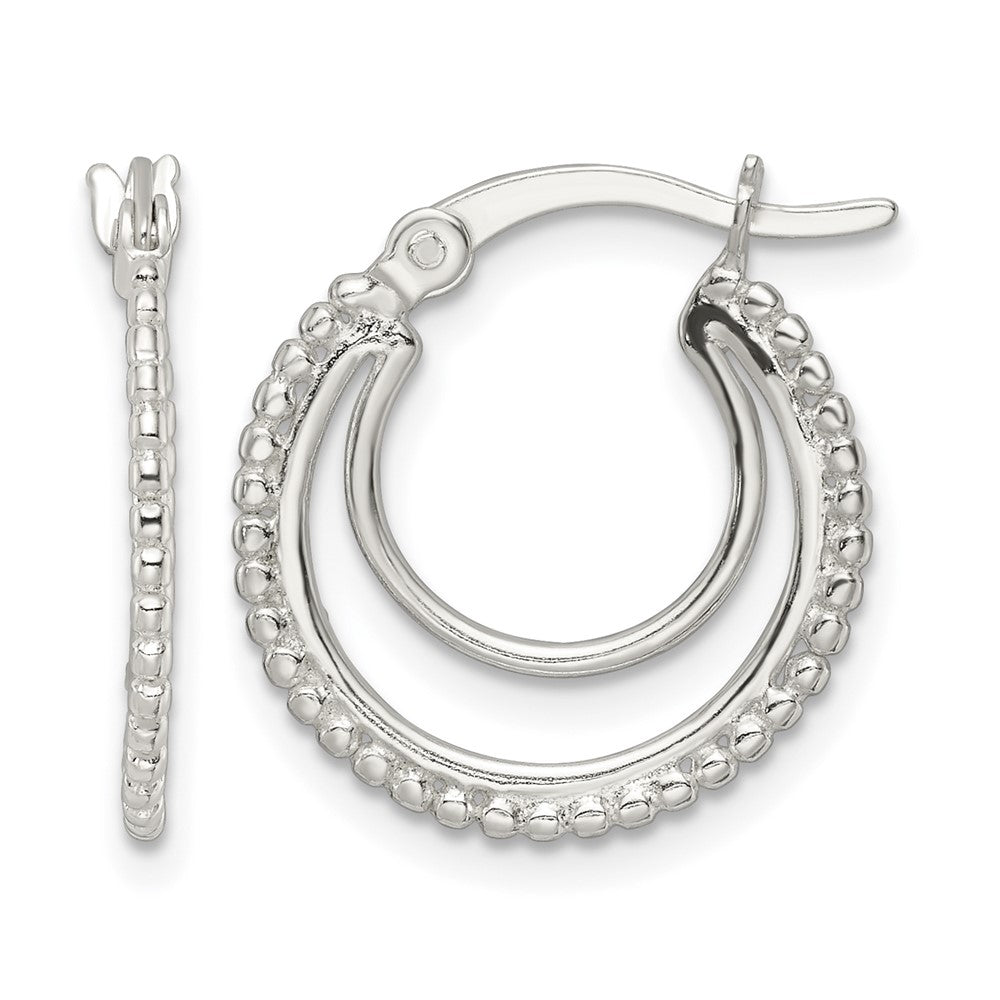 Sterling Silver Beaded Double Circle Hoop Earrings