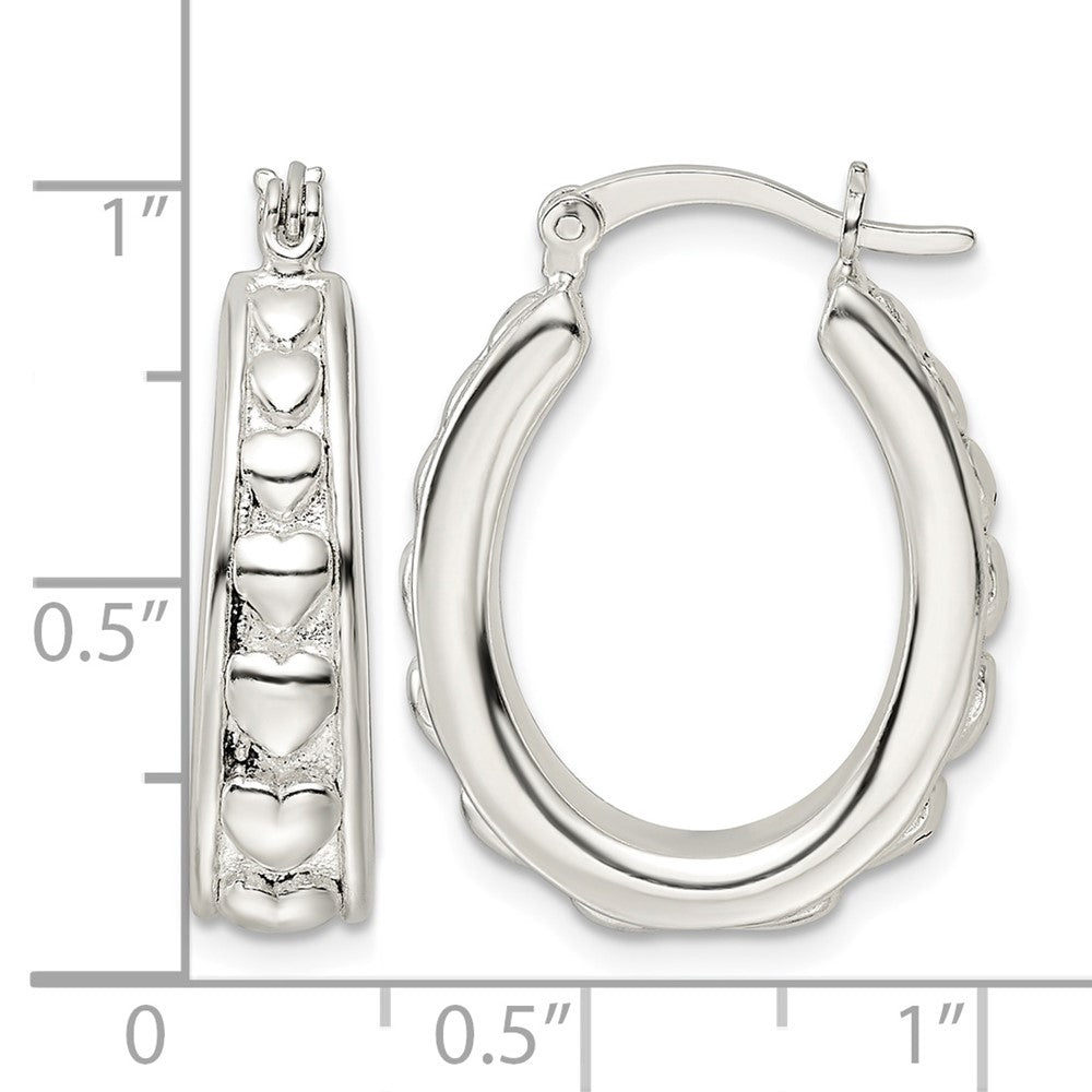 Sterling Silver Polished Heart Oval Hoop Earrings