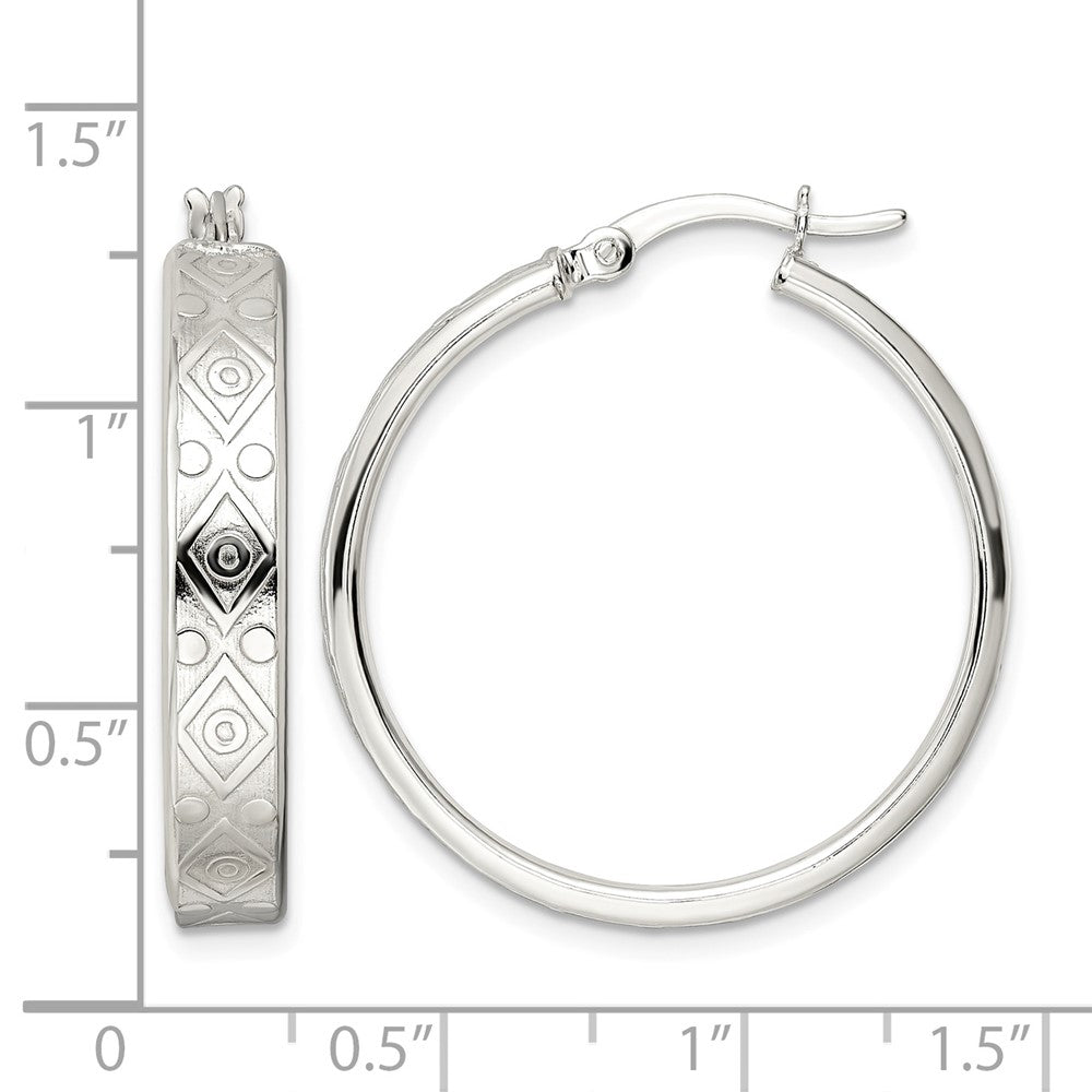 Sterling Silver Polished Geometric Design 5.25mm Round Hoop Earrings