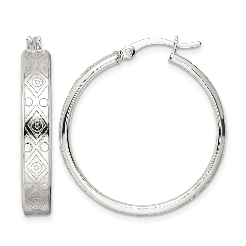 Sterling Silver Polished Geometric Design 5.25mm Round Hoop Earrings