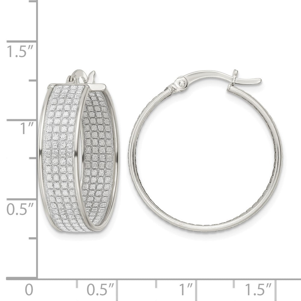 Sterling Silver Polished Fabric Glitter 6.85mm Round Hoop Earrings