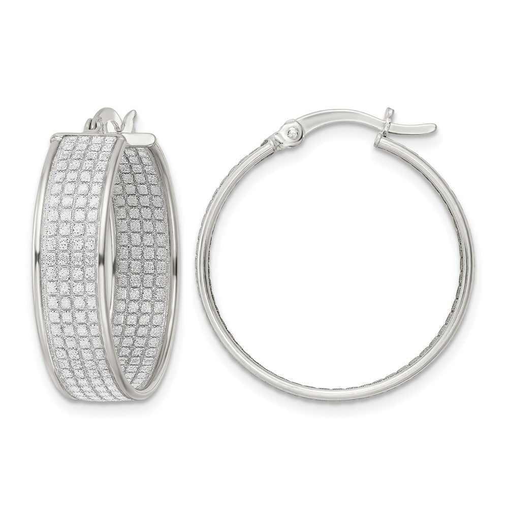 Sterling Silver Polished Fabric Glitter 6.85mm Round Hoop Earrings