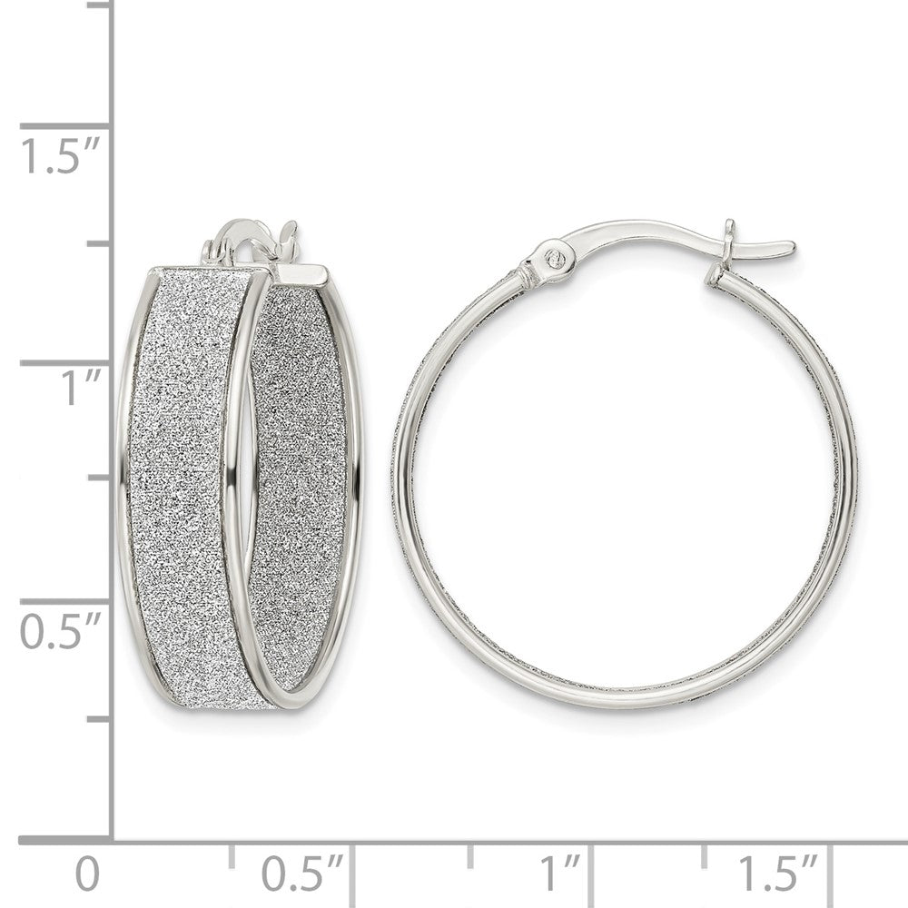 Sterling Silver Polished Fabric Glitter 6.85mm Round Hoop Earrings