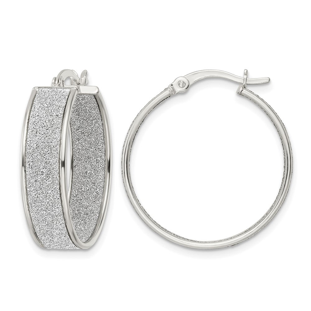 Sterling Silver Polished Fabric Glitter 6.85mm Round Hoop Earrings